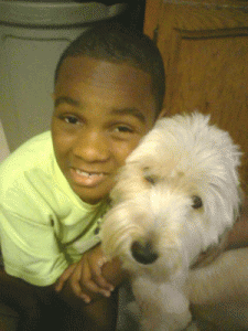 My youngest son with his doggie, Sammy.